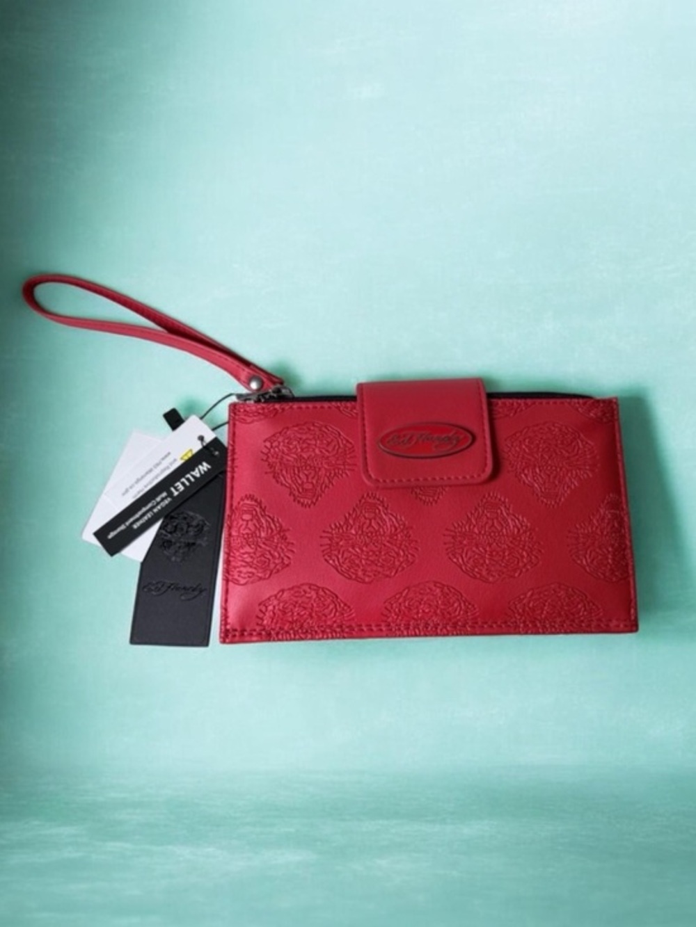 Ed Hardly Bright Red Embossed Wristlet Wallet
